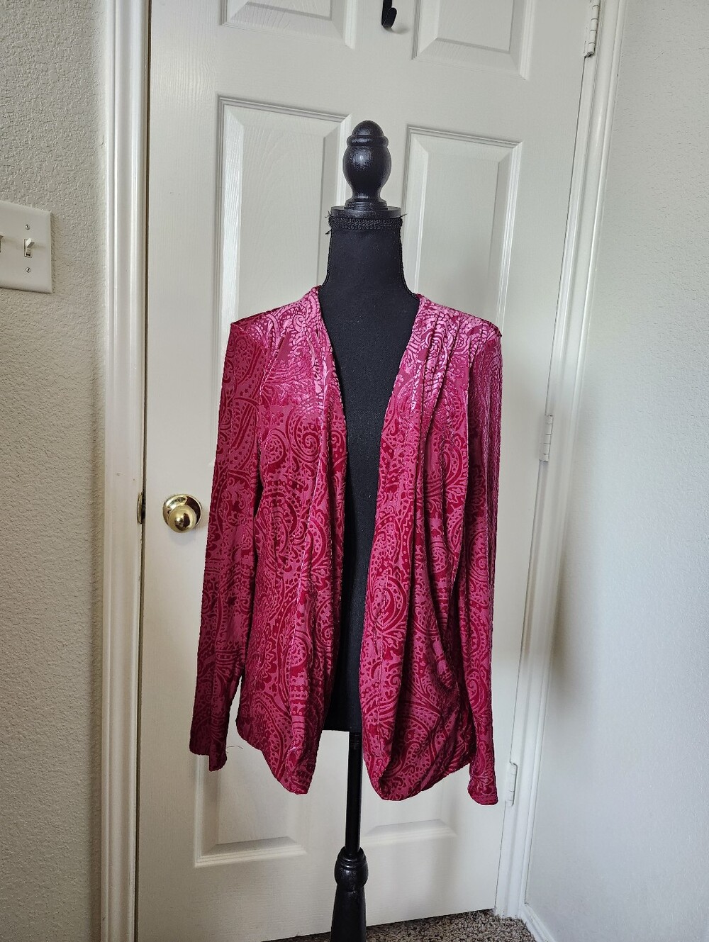 Torrid Burgundy Red Damask Velour Open Cardigan Top 1x